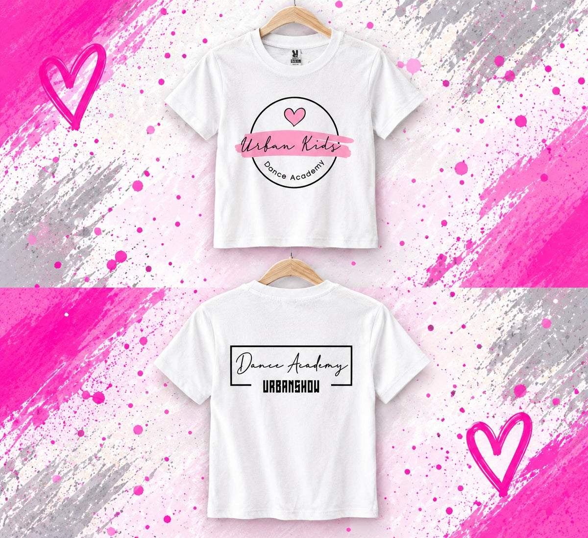 Camiseta blanca Urban Kids UrbanShow, vista delantera y trasera