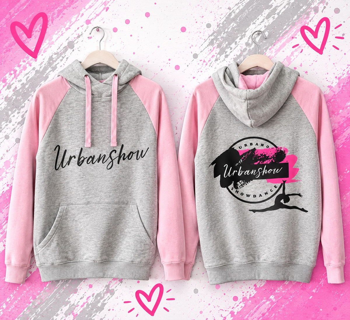 Sudadera UrbanShow gris y rosa con capucha
